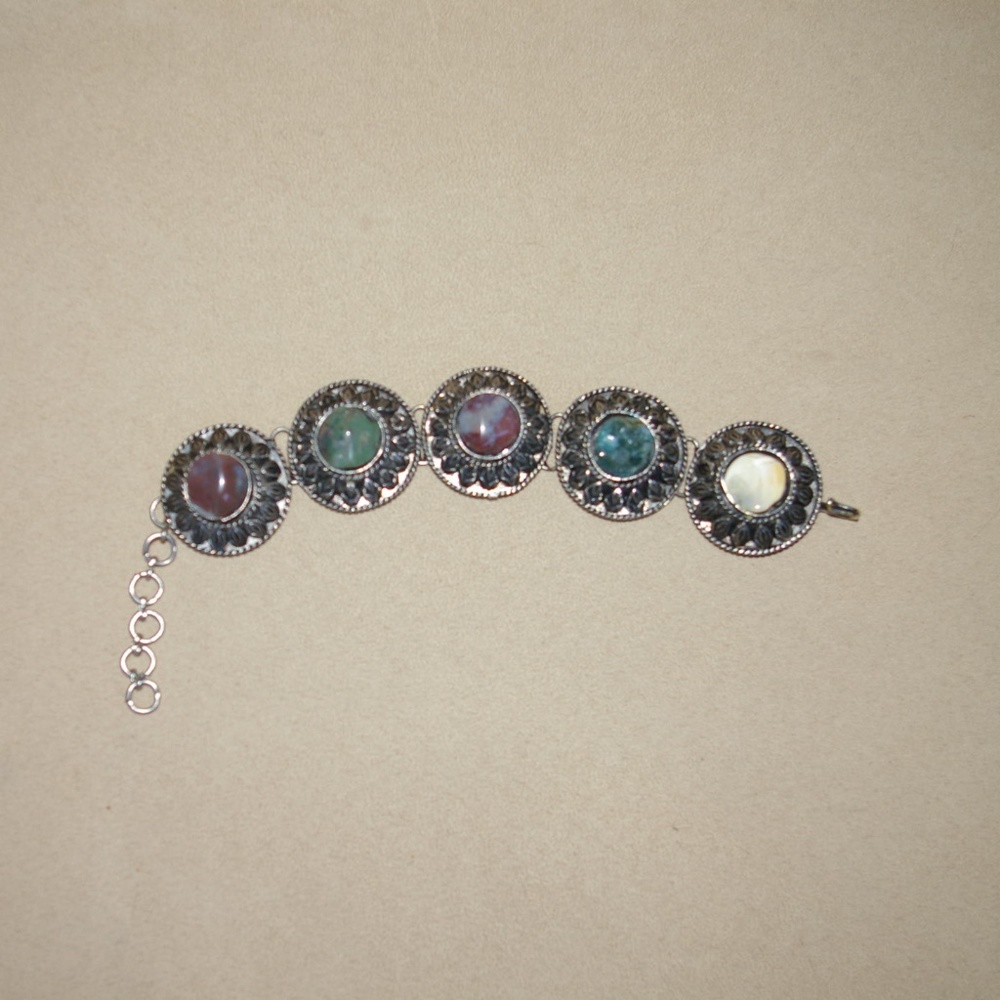 Bracelet Women's Multicolor 5 Polished Stone Link